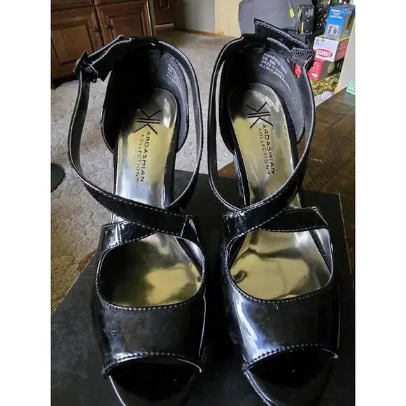 KARDASHIAN KOLLECTION PAPARAZZI Black HEEL SHOE ANIMAL PRINT Size 8 - Picture 8 of 8